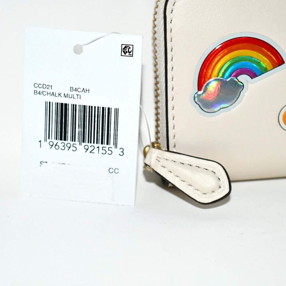 COACH Sticker Print Essential Small Zip Around Card Case in Chalk Multi #CCD21 N - Picture 3 of 5